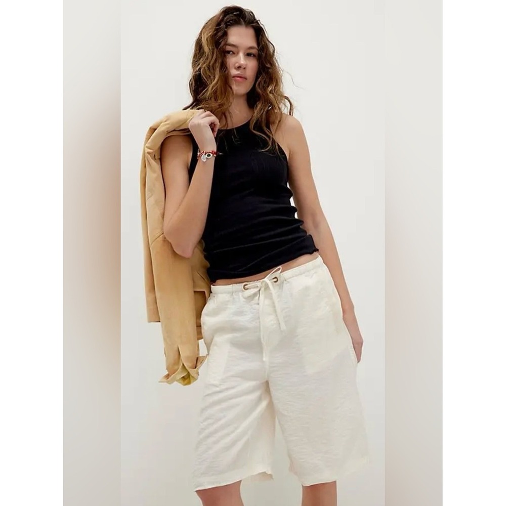 We The Free Free People Palma Ivory Tofu Board Shorts 10" L Beachy Coastal Boho